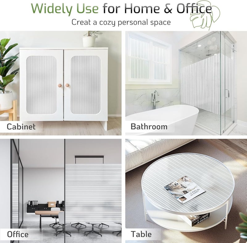 LUTE Reeded Glass Window Privacy Film, Frosted Glass Film, Removable 3D Decorative Decals Sun Blocking Anti UV Door Window Cover, No Glue Static Cling Vinyl for Bathroom Home Office, 35.4" x 78.7" - Image 5
